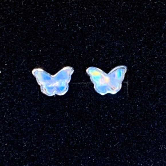 Rainbow Moonstone Butterfly Sterling Silver Earring, Flashy Earring, Dainty - Picture 1 of 4
